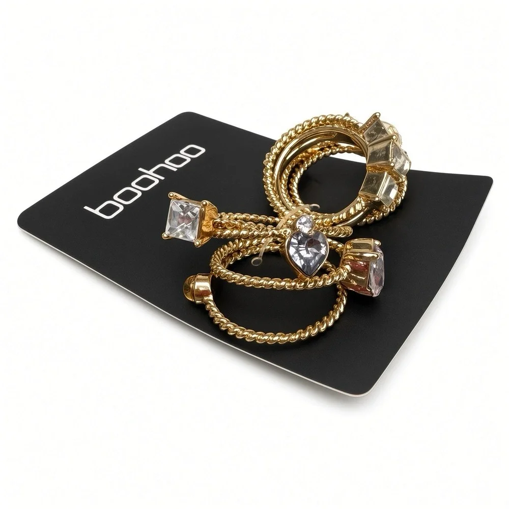 Boohoo Pastel Stone & Pearl Stacking Rings Set Gold Tone One Size Fashion Jewelr